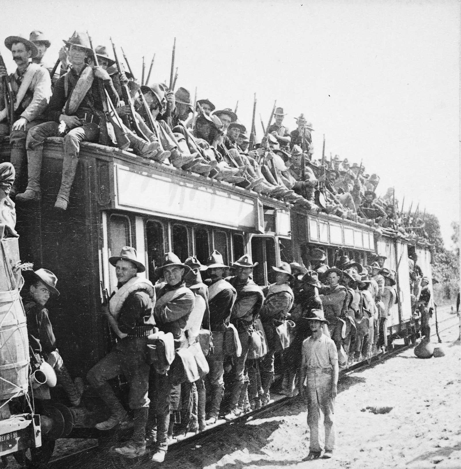 U.S. troops crowd a train